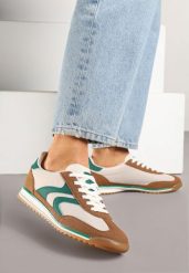 Brązowo-Zielone Sneakersy Tenisówki z Przeszyciami Julioria. Brązowe trampki i tenisówki damskie Renee, bez wzorów, z jeansu. Za 74.99 zł.