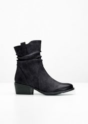 Botki kowbojki. Czarne botki damskie bonprix, klasyczne, bez obcasa, bez zapięcia. Za 169.99 zł.