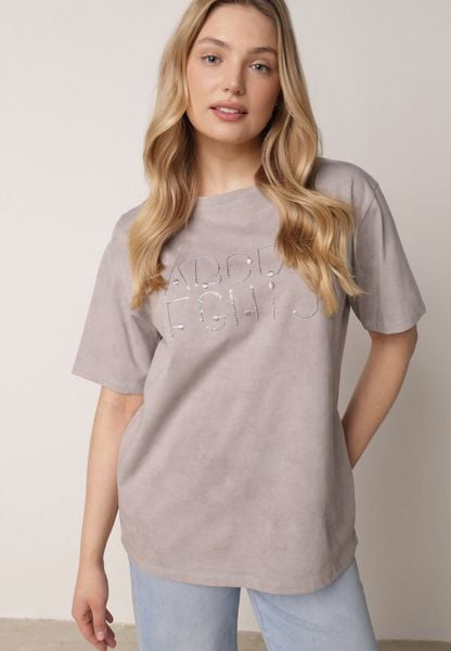 Szary Oversizowy T-shirt z Bawełny Zdobiony Haftem z Cekinami Pidella. Szare t-shirty damskie Born2be, m, z aplikacjami, z bawełny, bez kołnierzyka. Za 59.99 zł.