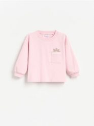 Bawełniana koszulka z kieszonką - brudny róż. Czerwone bluzy i bluzki niemowlęce Reserved, m, bez wzorów, z bawełny, bez ramiączek. Za 29.99 zł.