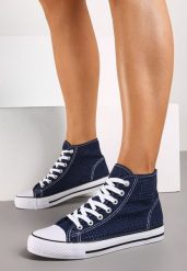 Granatowe Trampki na Płaskiej Podeszwie za Kostkę z Perforacją Xelagia. Niebieskie trampki i tenisówki damskie Born2be, bez wzorów, za kostkę. Za 19.99 zł.