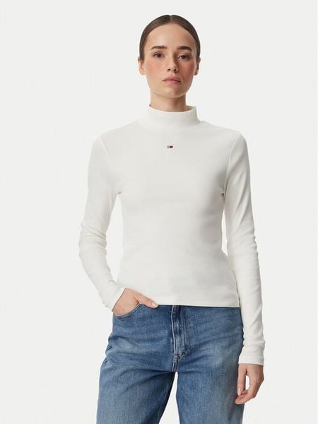 Tommy Jeans Bluzka Essential DW0DW19830 Biały Slim Fit. Białe bluzki damskie Tommy Jeans, m, bez wzorów, z bawełny, bez kołnierzyka, bez ramiączek. Za 209.99 zł.