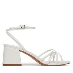 Sandały JENNY. Białe sandały damskie Jenny, bez wzorów, bez obcasa, na słupku. Za 119.99 zł.