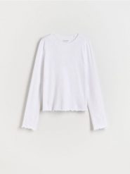 Prążkowana koszulka - biały. Białe koszulki dziewczęce Reserved, bez wzorów, z bawełny, bez ramiączek. W wyprzedaży za 22.99 zł.