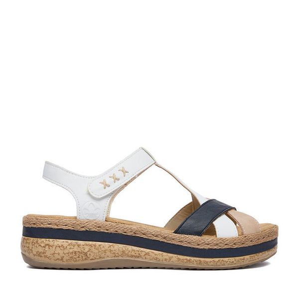 Sandały Rieker. Białe sandały damskie Rieker, bez wzorów, bez obcasa, na koturnie. Za 339.99 zł.