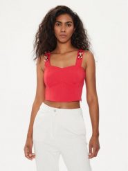 Marciano Guess Top 4GGH21 7074A Koralowy Slim Fit. Pomarańczowe topy damskie Marciano Guess, z aplikacjami, z wiskozy, bez kołnierzyka. Za 439.99 zł.