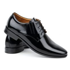 Balak Buty meskie skórzane wizytowe lakierki 480 czarne. Czarne buty wizytowe męskie z materiału, bez zapięcia. Za 453.66 zł.