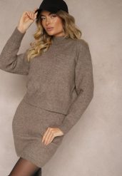 Brązowa Prosta Spódnica z Dzianiny z Domieszką Wełny z Gumką w Talii Parilae. Brązowe spódniczki damskie Renee, bez wzorów, z dzianiny, eleganckie, mini, koszulowe. Za 99.99 zł.