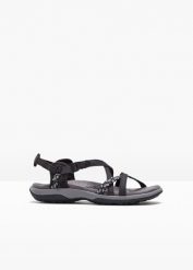 Sandały Skechers. Czarne sandały damskie bonprix, bez wzorów, bez obcasa. Za 249.99 zł.