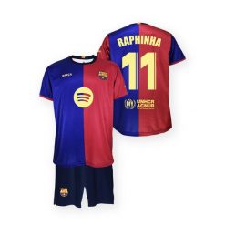 FC Barcelona komplet koszulka spodenki junior Home FCB 2024/25 Raphinha. Niebieskie szorty damskie FC Barcelona, bez wzorów. Za 279.00 zł.