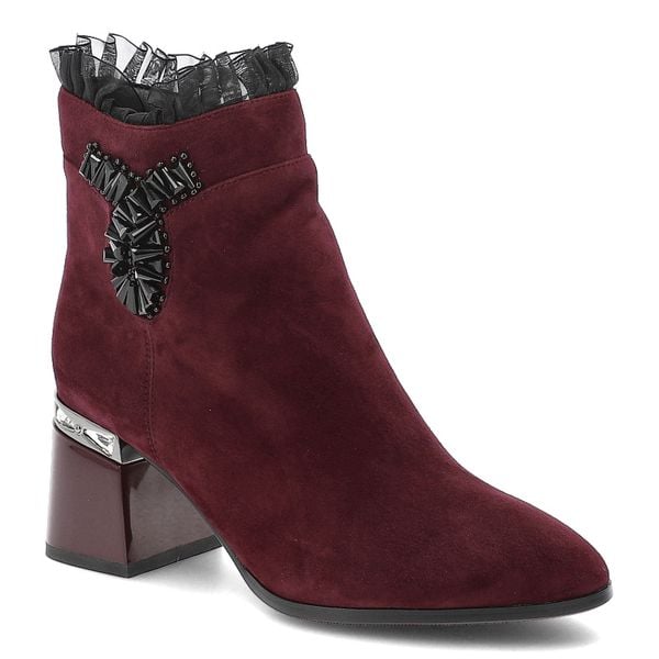 Bordowe Botki S.Barski Eleganckie Buty Damskie Z Broszką. Czerwone broszki damskie S.BARSKI, srebrne. Za 339.99 zł.