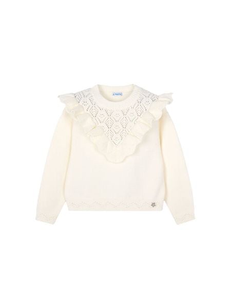 Mayoral Sweter 4304 Beżowy Regular Fit. Brązowe swetry dziewczęce Mayoral, bez wzorów, z syntetyku, bez kołnierzyka. Za 79.99 zł.