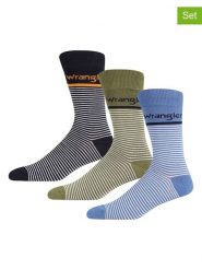 Wrangler Skarpety (3 pary) "Healey" w kolorze czarnym, niebieskim i oliwkowym rozmiar: 43-46. Brązowe skarpetki męskie Wrangler, bez wzorów. Za 36.94 zł.