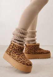 Panterkowe Krótkie Śniegowce na Grubej Podeszwie Aranwen. Śniegowce damskie Renee, z dzianiny. Za 89.99 zł.