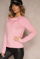 Różowy Sweter z Modalem i Wiskozą Ozdobiony Aplikacjami 3D Desalttia. Czerwone swetry klasyczne damskie Renee, m, z jeansu, bez kołnierzyka. Za 84.99 zł.