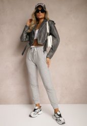 Jasnoszare Spodnie Dresowe z Bawełny High Waist Ozdobione Kieszeniami na Suwak Fedela. Szare spodnie dresowe damskie Renee, l, bez wzorów, z bawełny. Za 49.99 zł.
