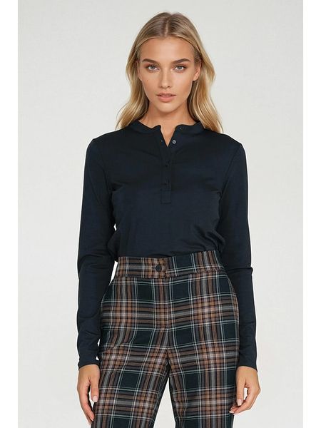 Nife Bluzka w kolorze granatowym rozmiar: 42. Niebieskie bluzki damskie Nife, bez wzorów, bez kołnierzyka, bez ramiączek. Za 134.85 zł.