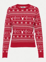 ONLY Sweter Xmas Winter 15327601 Czerwony Regular Fit. Czerwone swetry klasyczne damskie Only, l, z syntetyku, bez kołnierzyka. Za 69.99 zł.