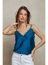 Plume Top "Agar" w kolorze niebieskim rozmiar: S. Niebieskie topy damskie Plume, s, bez wzorów, z koronki, bez kołnierzyka. Za 136.13 zł.