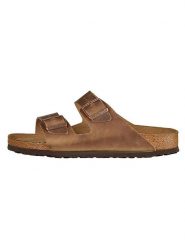 Birkenstock Skórzane klapki "Arizona" w kolorze jasnobrązowym rozmiar: 39. Brązowe klapki damskie Birkenstock, bez wzorów, bez obcasa. Za 431.47 zł.