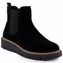 Skórzane botki damskie sztyblety na koturnie czarne Filippo DBT7261. Czarne botki damskie Filippo, ze skóry, bez obcasa, na koturnie, bez zapięcia. Za 249.99 zł.