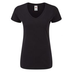Koszulka Damska Iconic 150 Z Dekoltem V. Czerwone bluzki damskie Fruit of the Loom, s, bez wzorów, sportowe, bez kołnierzyka, bez ramiączek. Za 45.99 zł.