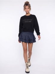 Bluza crewneck z bawełną i ozdobną aplikacją - czarny. Czarne bluzy bez kaptura damskie Sinsay, l, z bawełny. Za 49.99 zł.