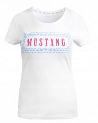 Koszulka Damska Mustang Sportowa Bawełna Logo. Białe bluzki sportowe damskie Mustang, l, z bawełny, bez kołnierzyka, bez ramiączek. Za 69.00 zł.