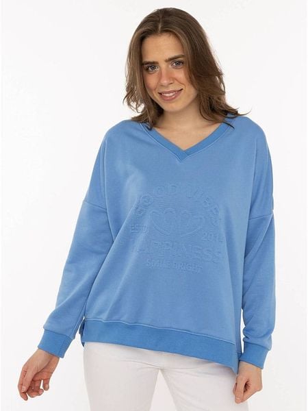 Zwillingsherz Sweter "Happiness Vibes" w kolorze błękitnym rozmiar: L/XL. Niebieskie swetry klasyczne damskie Zwillingsherz, l, z bawełny, bez kołnierzyka. Za 179.64 zł.