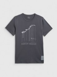 4F T-shirt regular z nadrukiem męski - szary S. Szare t-shirty męskie 4f, m, bez wzorów, z bawełny, bez kołnierzyka. Za 69.99 zł.