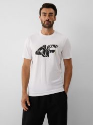 4F T-shirt regular z nadrukiem męski - biały XL. Białe t-shirty męskie 4f, m, bez wzorów, z bawełny, bez kołnierzyka. Za 59.99 zł.