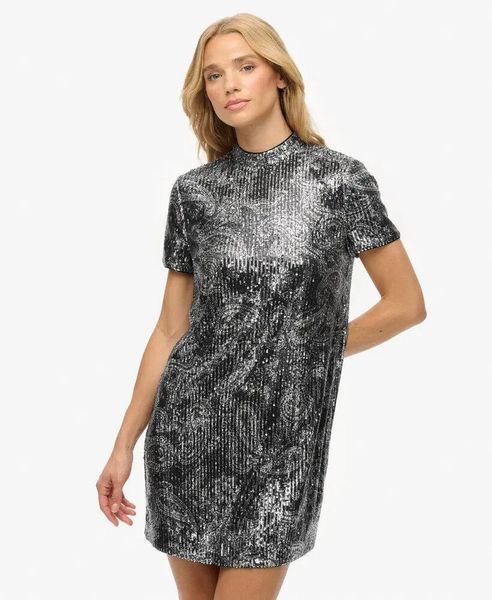 Superdry Sukienka mini T-shirt z cekinami Paisley Print Sequin. T-shirty damskie Superdry., bez wzorów, z elastanu, bez kołnierzyka. Za 396.55 zł.