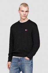 TOMMY JEANS Czarny męski sweter. Czarne swetry męskie Tommy Jeans, l, bez wzorów, z jeansu, bez kołnierzyka. W wyprzedaży za 265.99 zł.