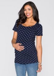 T-shirt ciążowy (2 szt.), bawełna organiczna ze wzorem w kropki. Fioletowe t-shirty damskie bonprix, bez wzorów, z bawełny, bez kołnierzyka. Za 124.99 zł.