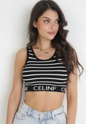 Czarny Krótki Top w Paski Duiel. Czarne topy damskie Born2be, bez wzorów, bez kołnierzyka. Za 74.99 zł.