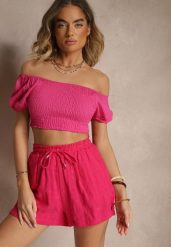 Różowe Ażurowe Szorty z Bawełny Nevorene. Czerwone szorty damskie Renee, w ażurowe wzory, z bawełny, eleganckie. Za 49.99 zł.