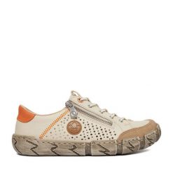 Półbuty Rieker. Brązowe półbuty damskie Rieker, bez wzorów, bez obcasa, na płaskiej podeszwie. Za 369.99 zł.