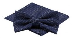 Mucha Męska z Poszetką Alties - Granat w Drobny Wzór. Niebieskie krawaty i muchy męskie Alties, bez wzorów, eleganckie. Za 54.00 zł.
