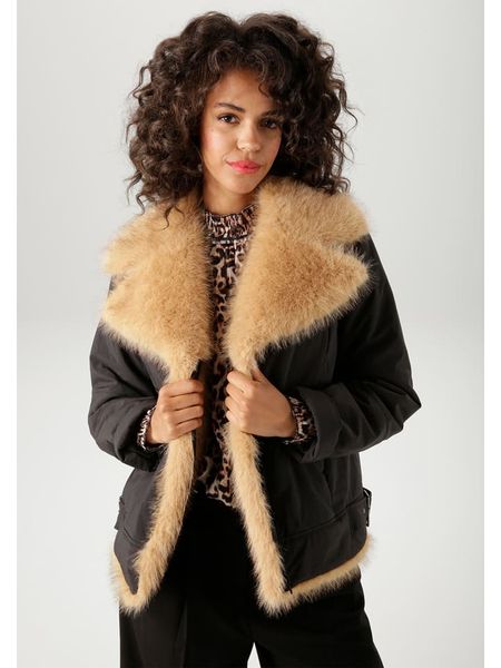 Aniston Kurtka przejściowa w kolorze czarno-karmelowym rozmiar: 34. Czarne kurtki damskie Aniston, bez wzorów, bez kaptura. Za 139.20 zł.