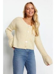 Trendyol Kardigan w kolorze kremowym rozmiar: L. Brązowe kardigany damskie Trendyol, l, bez wzorów, ze splotem. Za 73.99 zł.