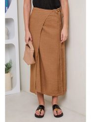 Rodier Lin Lniana spódnica w kolorze karmelowym rozmiar: XL/XXL. Brązowe spódniczki damskie Rodier Lin, xl, z aplikacjami, ze lnu, maxi, kopertowe. Za 149.31 zł.