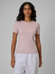 T-shirt slim prążkowany damski 4F 4FRSS26TTSHF3629. Czerwone t-shirty damskie 4f, xs, bez wzorów, z bawełny, bez kołnierzyka. Za 45.99 zł.