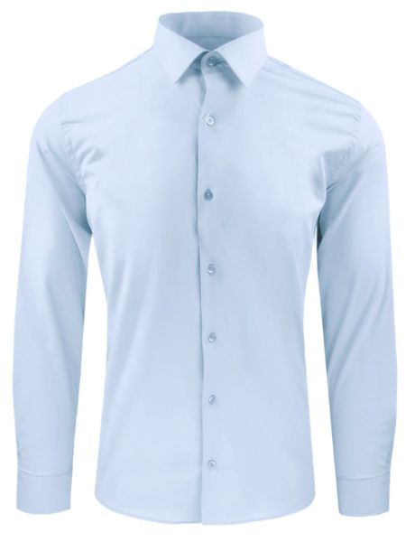 Bawełniana Koszula Elegancka, Slim - Victorio - Błękitna. Niebieskie koszule męskie Victorio, uniwersalny, bez wzorów, z bawełny, bez kołnierzyka, bez ramiączek. Za 195.00 zł.