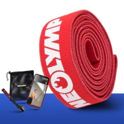 Długie taśmy fitness z tkaniny – poziom oporu 1, taśmy treningowe z torbą. Czerwone torebki klasyczne damskie NEOLYMP, bez wzorów, ze skóry, bez dodatków. Za 79.99 zł.