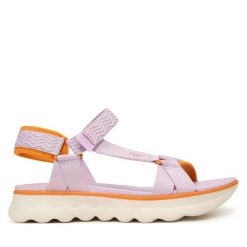 Sandały Tamaris. Fioletowe sandały damskie Tamaris, bez wzorów, bez obcasa, na płaskiej podeszwie. Za 299.99 zł.