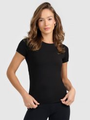 4F T-shirt slim gładki damski - czarny XL. Czarne t-shirty damskie 4f, l, bez wzorów, bez kołnierzyka. Za 49.99 zł.