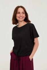 T-shirt z wiązaniem czarny. Czarne t-shirty damskie MOODO, l, bez wzorów, z bawełny, bez kołnierzyka. Za 54.99 zł.