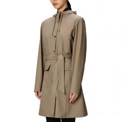 Kurtka RAINS CURVE LONG JACKET W3 Beżowy. Brązowe kurtki damskie Rains, bez wzorów, z syntetyku, bez kaptura. Za 527.58 zł.