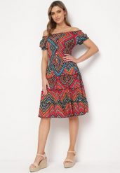 Czerwona Sukienka Bawełniana Hiszpanka w Stylu Boho Raelinora. Czerwone sukienki damskie Born2be, l, bez wzorów, z bawełny, boho, bez kołnierzyka, bez ramiączek. W wyprzedaży za 51.99 zł.