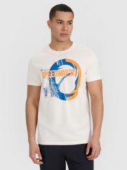 4F T-shirt regular z nadrukiem męski - beżowy M. Brązowe t-shirty męskie 4f, m, bez wzorów, z bawełny, bez kołnierzyka. W wyprzedaży za 49.99 zł.